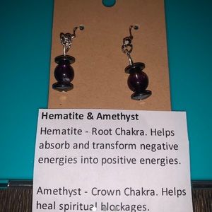 Hematite and amethyst chakra earrings
